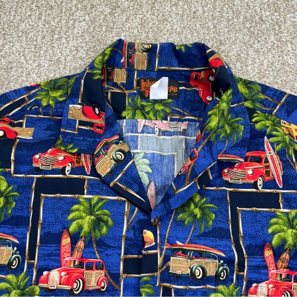 Island Reserve Blue Hawaiian Vintage Car Shirt Mens size XL - Picture 4 of 11